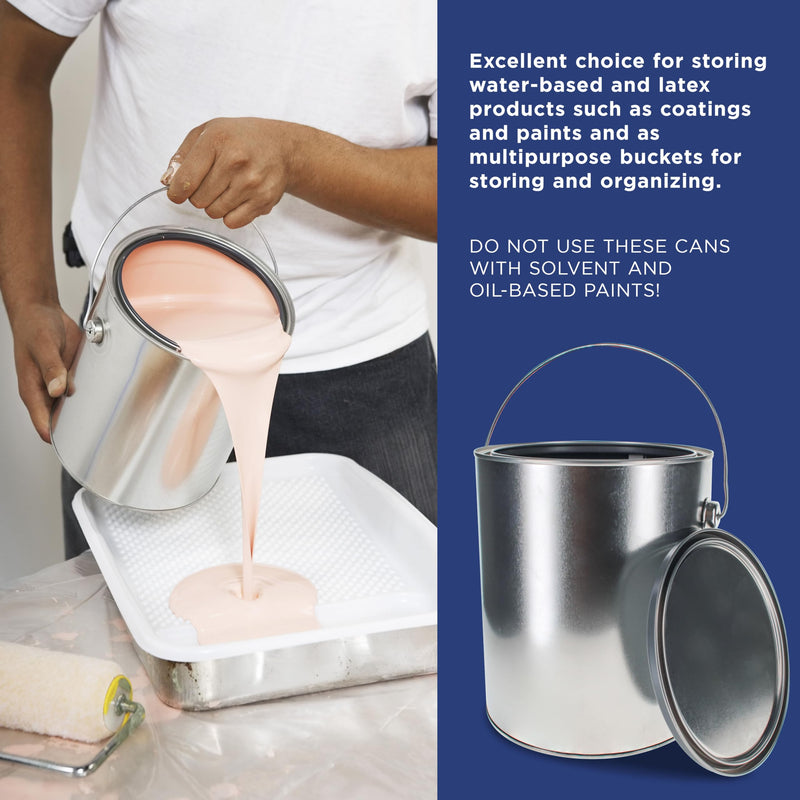 Master Elite 1 Gallon Lined Empty Metal Paint Can Bucket with Lids, 2-Pack