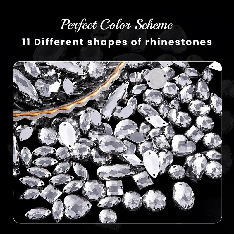 Blinginbox Sew On Rhinestones Flatback Mixed Shape Acrylic Sewing Crystal Rhinestones Gems for Crafts DIY Clothes.（Crystal）