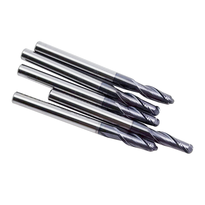 LU&MN 2-Flute End Mills, Carbide BallNose Mill Bits Sets for Stainless Steel, Hardened Steel, Alloy & More, 1/8" in, 5Pieces 1/8 in 5