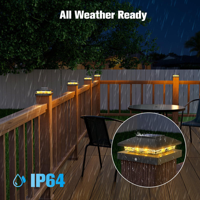 VOLISUN 4x4 Solar Post Cap Light 6pack,Solar Fence - Cap Lights Outdoor Waterproof for Wooden/Vinyl Post,Black Deck Post Cap Light Solar Powered with Warm White for Garden/Patio/Porch Black 6 Pack