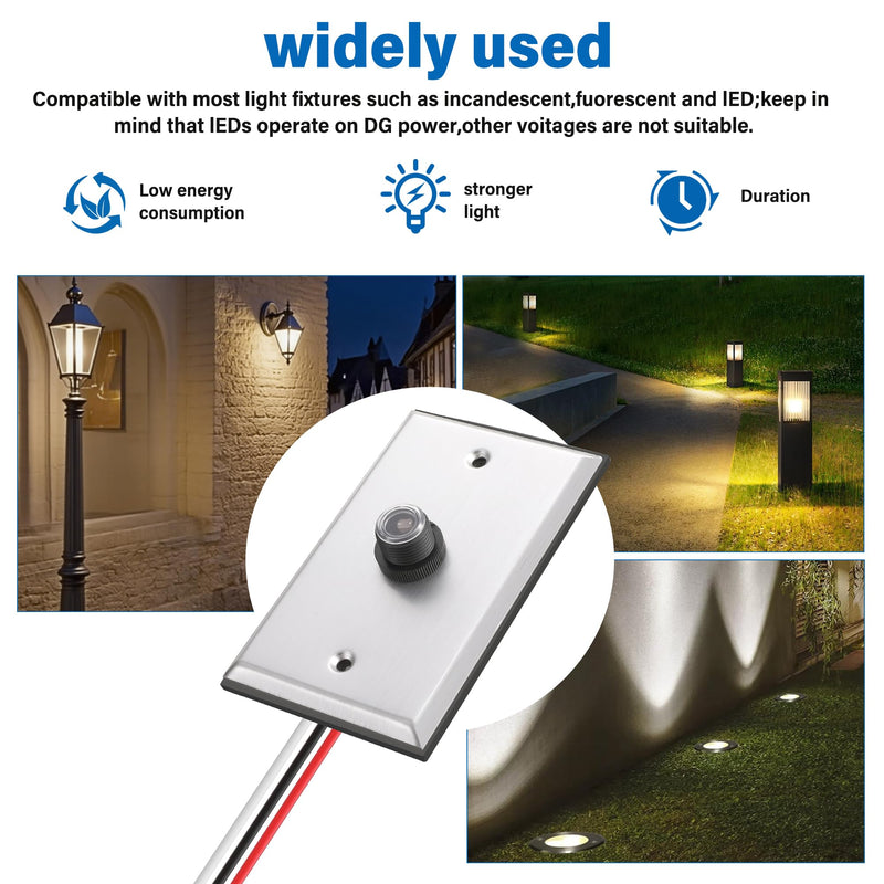 FlyGeneral 2 Pack Photocell Light Sensor for Outdoor Lighting 120V | Dusk to Dawn Photo Control with Wall Plate, Replaces Old Post Eye Sensor for Exterior, Garage and Apartment Lights