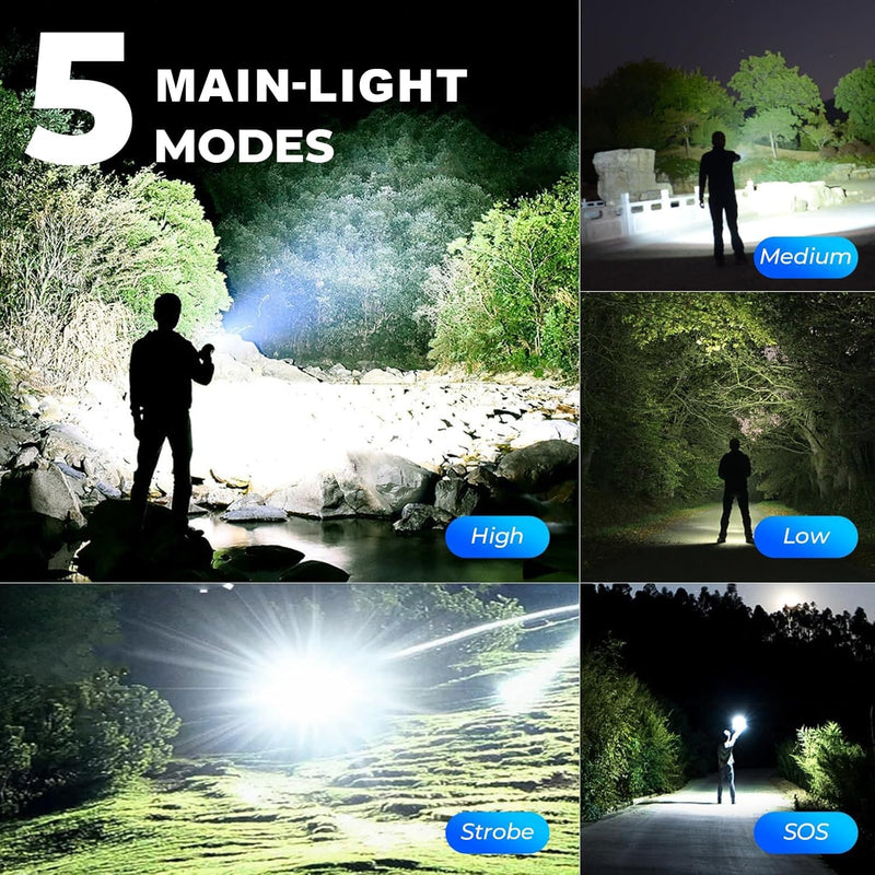 Rechargeable LED Flashlight High Lumens, 99,000 Lumens Super Bright Flashlights with 8 Modes & Waterproof, Powerful Handheld Flash Light for Home Camping Hiking