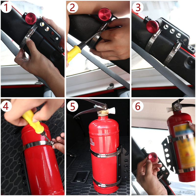 Bestaoo Adjustable Roll Bar Fire Extinguisher Mount Holder for Jeep Wrangler TJ JK JKU JL UTV Polaris RZR Ranger Camper Van, Aluminum, Quick Release Black
