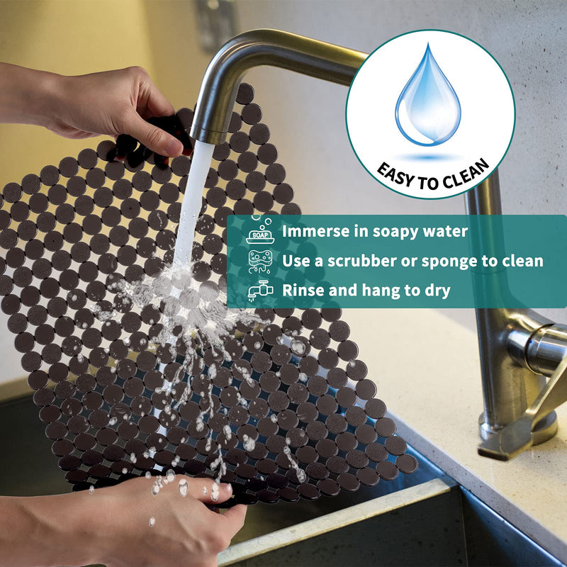 Qulable 2Pack Kitchen Sink Mat for Stainless Steel/Ceramic Sinks, PVC Eco-friendly Protectors for Bottom of Kitchen Sink, Adjustable, Fast Draining, Dots Design, 11.8x15.7 (Black) Black