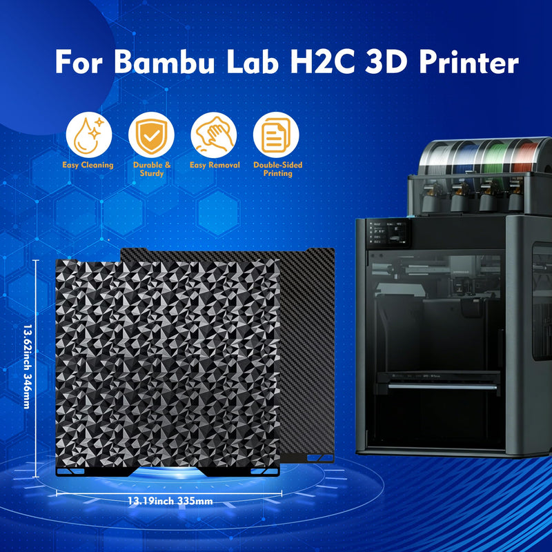 3D H2C Build Plate for Bambu Lab, Double Sided High-Temperature Smooth Surface Plate, Holographic Bed Plate Spring Steel Sheet for or Bambu Lab H2C 3D Printer 335x346.5mm (PEO+PET) PEO+PET