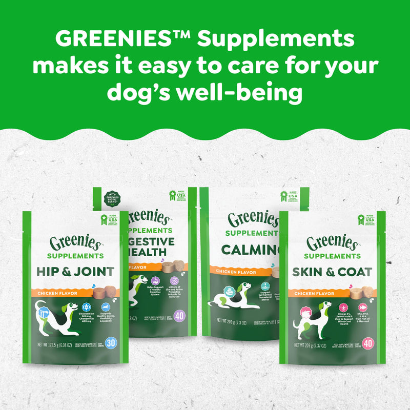 Greenies Supplements Calming Chews for Dogs Chicken Flavor, Dog Calming Chews, 7.3 oz. Container of 40 Count 40 Count (Pack of 1)