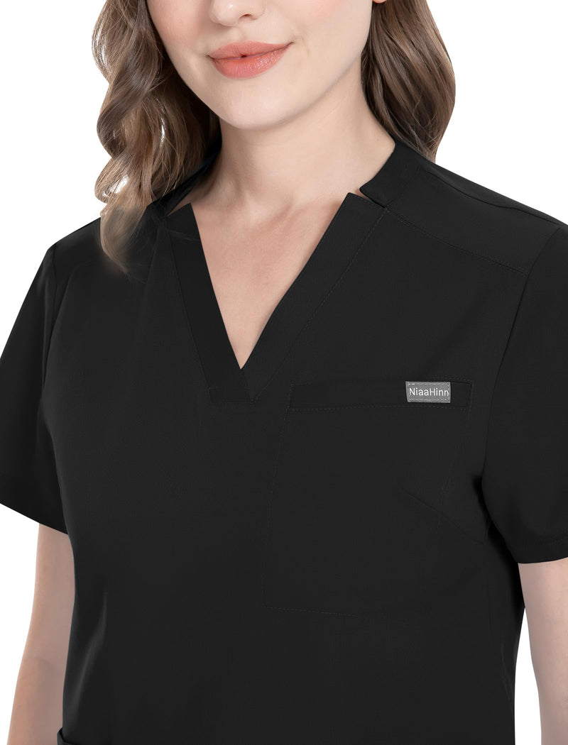 niaahinn Scrub for Women Scrubs Top with Classic V-Neck & Yoga Jogger Pants Medical Nursing Uniform Scrub Set Small Black