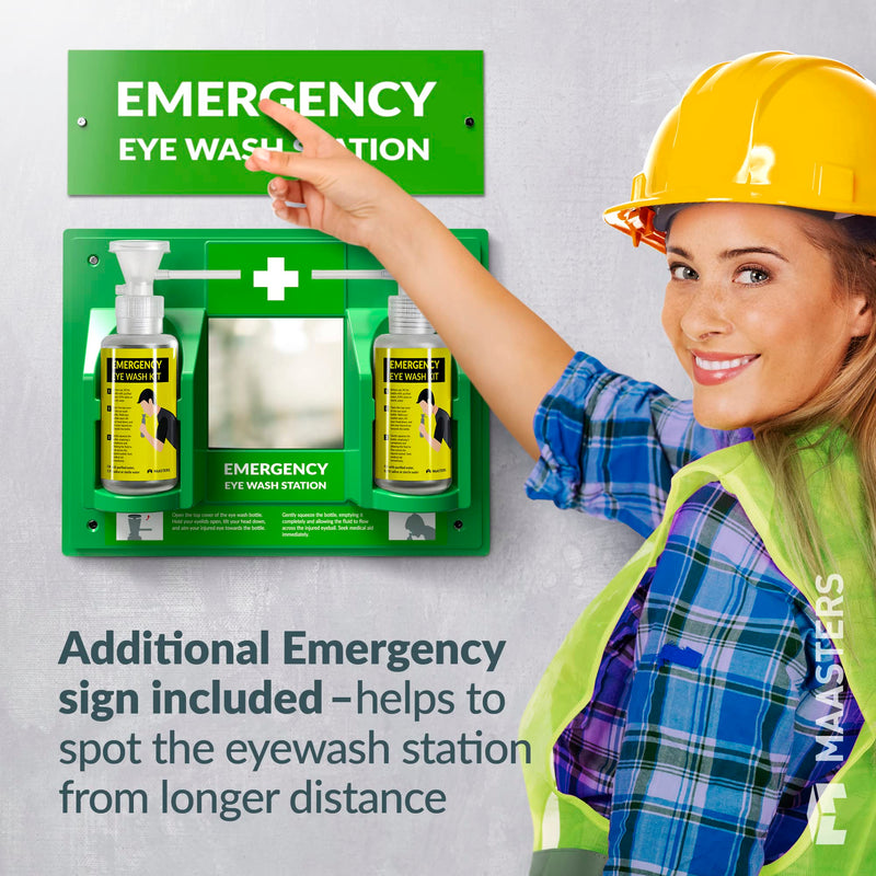 BPA Free Portable Eye Wash Station OSHA Approved - Wall-Mounted First Aid Eye Wash Kit w/Mirror & 2X 16oz Empty Bottles - No Eye Wash Solution Included - Emergency Eyewash - Set of 1 Green