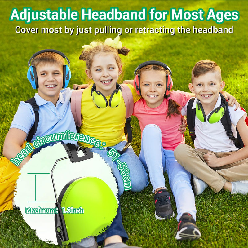 Dr.meter Ear Muffs for Noise Reduction: 27.4SNR Noise Cancelling Headphones for Kids Adults, EM100 Adjustable Hearing Protection Earmuffs for Monster Jam, Autism Sensory, Concerts, Fireworks Green