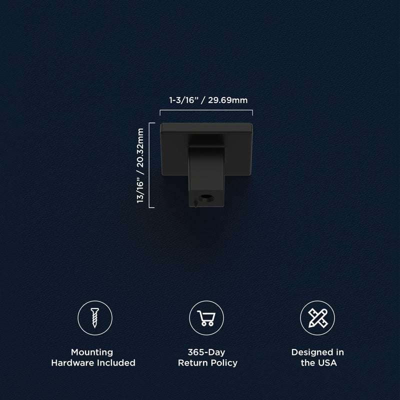 Hickory Hardware 10 Pack of Square Kitchen Cabinet Knobs, Quality Drawer and Dresser Knob, Handle Pulls for Cabinet Doors, Bathroom Drawers, 1-3/16 Inch, Matte Black