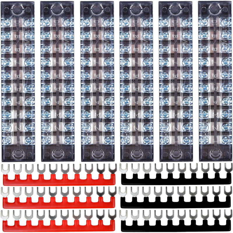Terminal Block 10 Position, 12PCS 6 Set Terminal Block Strip & Ground Terminal Block, Screw Terminal Block with Cover, Pluggable PCB Terminal Blocks, Busbar Terminal Blocks 600V 15A Dual Row Insulated 10 Circuits 10P Kits