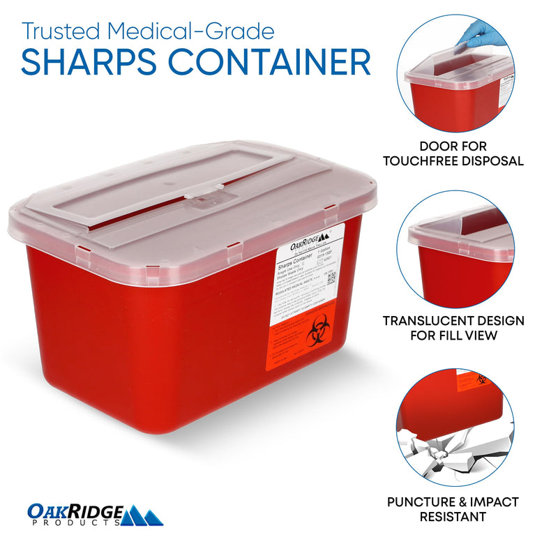 Oakridge Products Large Sharps Container for Home Use and Professional 1 Gallon (2-Pack), Biohazard Needle and Syringe Disposal, Pop Up Lid, CDC Certified 2