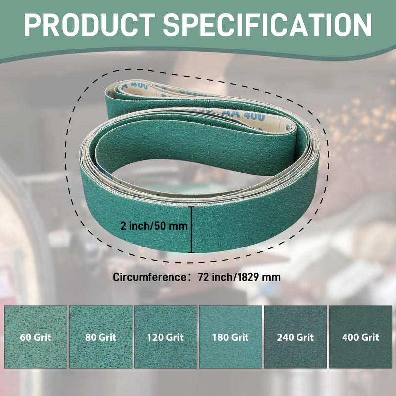 2 x 72 Ceramic Grinding Belts, 6 Pack 2x72 Sanding Belts 60 80 120 180 240 400 Grit, 2x72 Inch Belt Grinder Knife Sharpening Belt for Metal Working Ceramic-Soft Backing 60-400 Grit