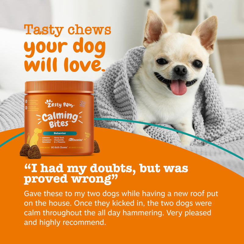 Zesty Paws Calming Chews for Dogs Composure & Relaxation for Everyday Stress & Separation Peanut Butter 90 Count 90 Count (Pack of 1)