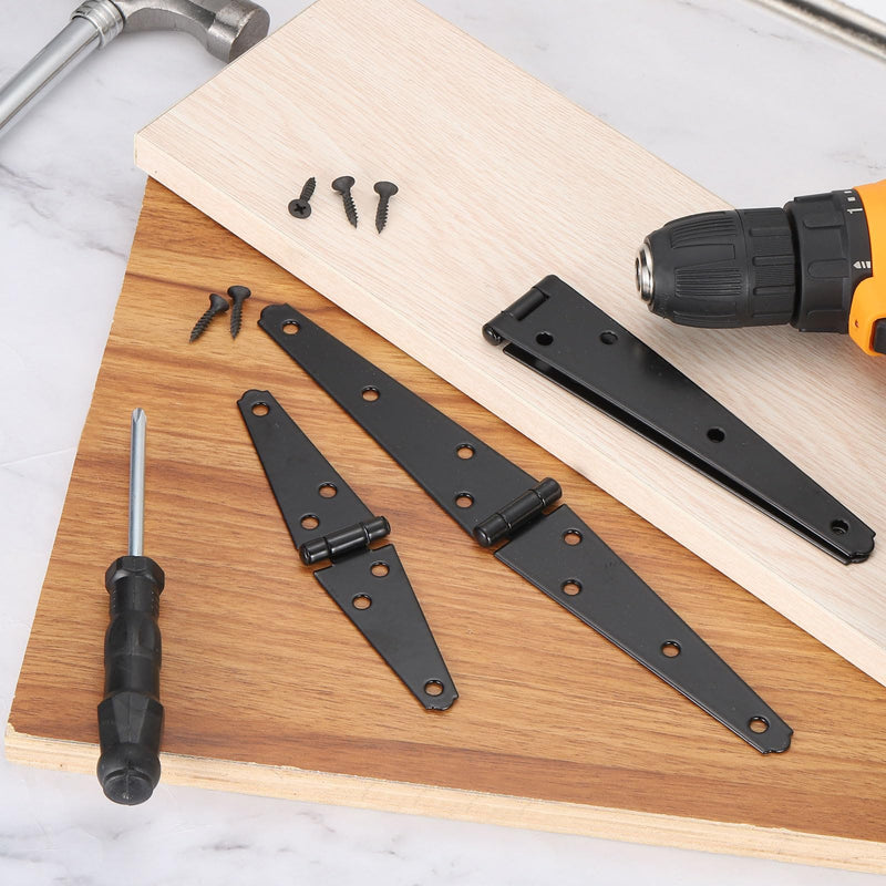uxcell 6Pcs Strap Hinges, 5 Inch Shed Door Hinges Heavy Duty Gate Hinge Tee Hinge with Screws for Wooden Fences Yard Doors Barn Gate, Black