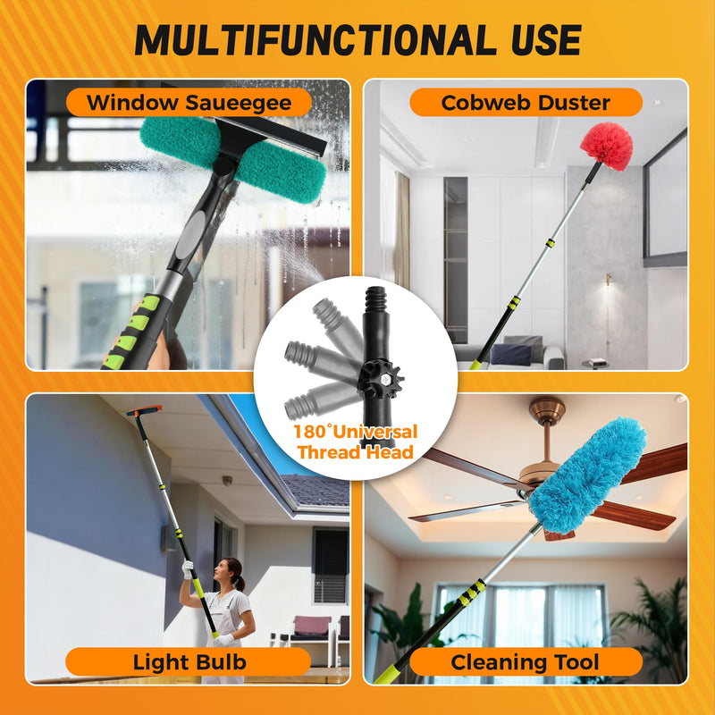 3-12ft Telescopic Extension Pole with 180° Universal Thread Head 12 Feet
