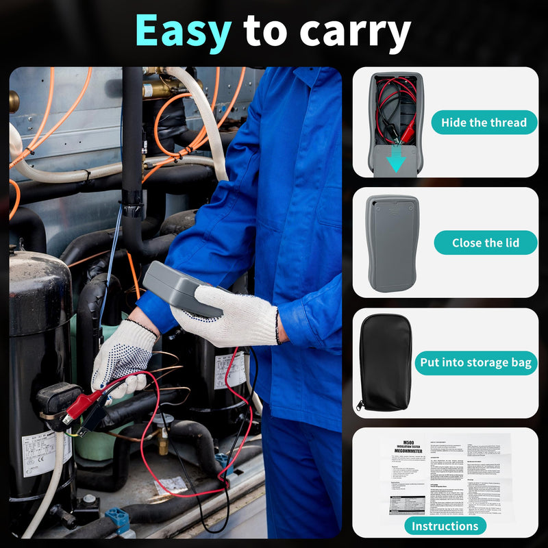 Insulation Resistance Tester M500 Megohmmeter Compatible with Supco M500 Megohmmeter，Measures 20-1000 megohms at 500V with Clear LED Indicators for Quick Fault Detection with Soft Carrying Case