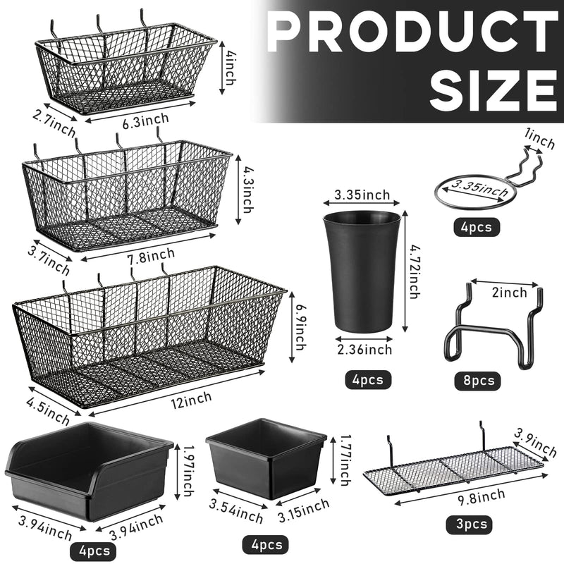30 Pcs Pegboard Accessories Organizer Kit Includes Pegboard Storage Basket, Peg Board Shelf, Organizer Bins, Organizer Cup with Cup Holder for Pegboard Organizing Various Tools, Black