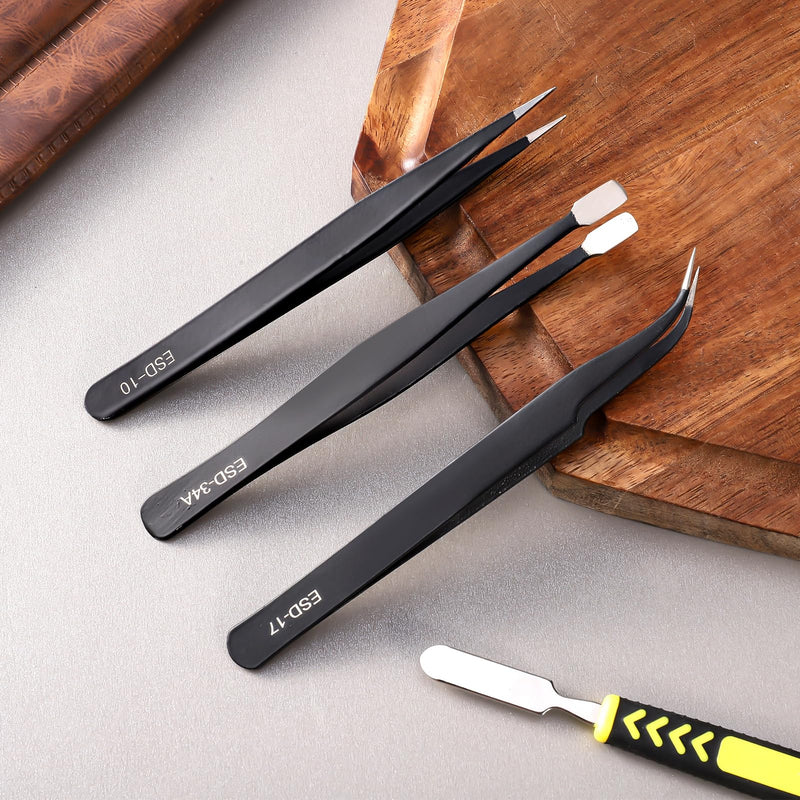 11 PCS Precision Tweezers Set, ESD Tweezers Set, Premium Craft Tweezers Kit, Anti-Static Stainless Steel Tweezers with Tweezer Storage Bag for Lab, Electronics, Jewelry, Laboratory Work, DIY