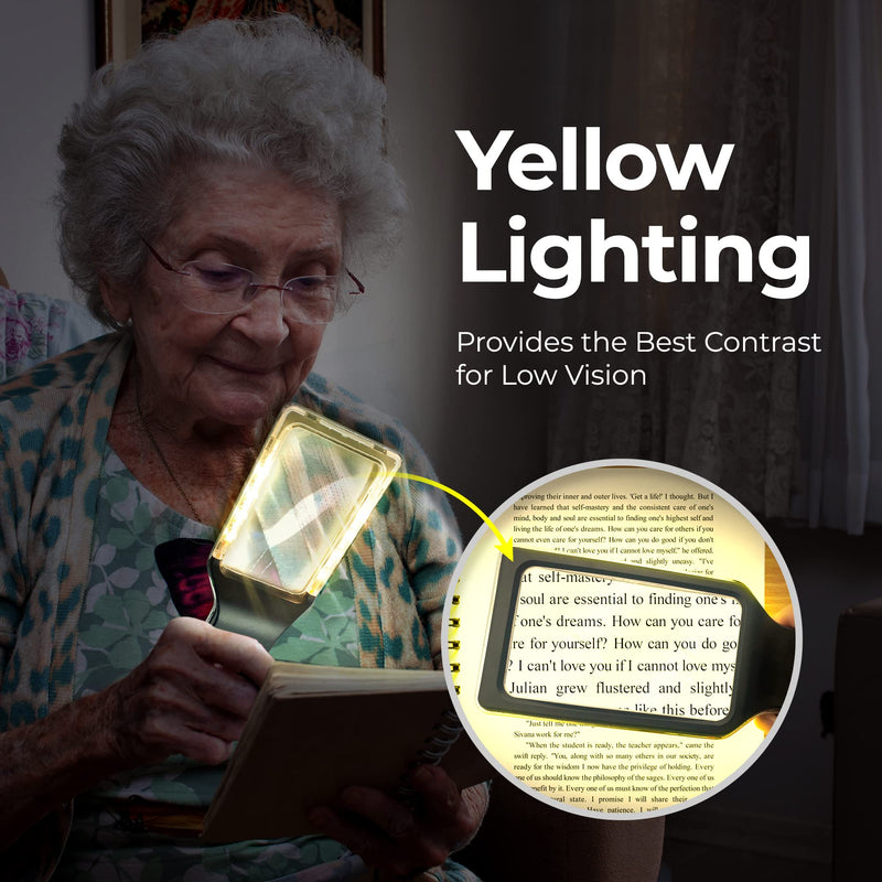 MagniPros Patented 6X Rechargeable Magnifying Glass with 3 Color Light Modes & Anti-Glare Lens - Relieve Eye Strain | Perfect for Low Vision Seniors, Macular Degeneration & Fine Print Black