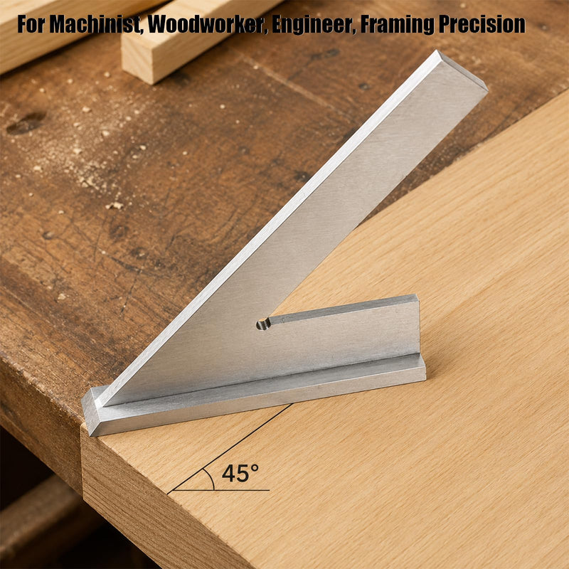 tooloflife Precision 45 Degree Machinist Square Engineer Square Angle Measuring Tool Hardened Steel with Seat 6 x 4 Inch DIN 875/2 Accuracy for Machinist, Woodworker, Engineer, Framing Precision