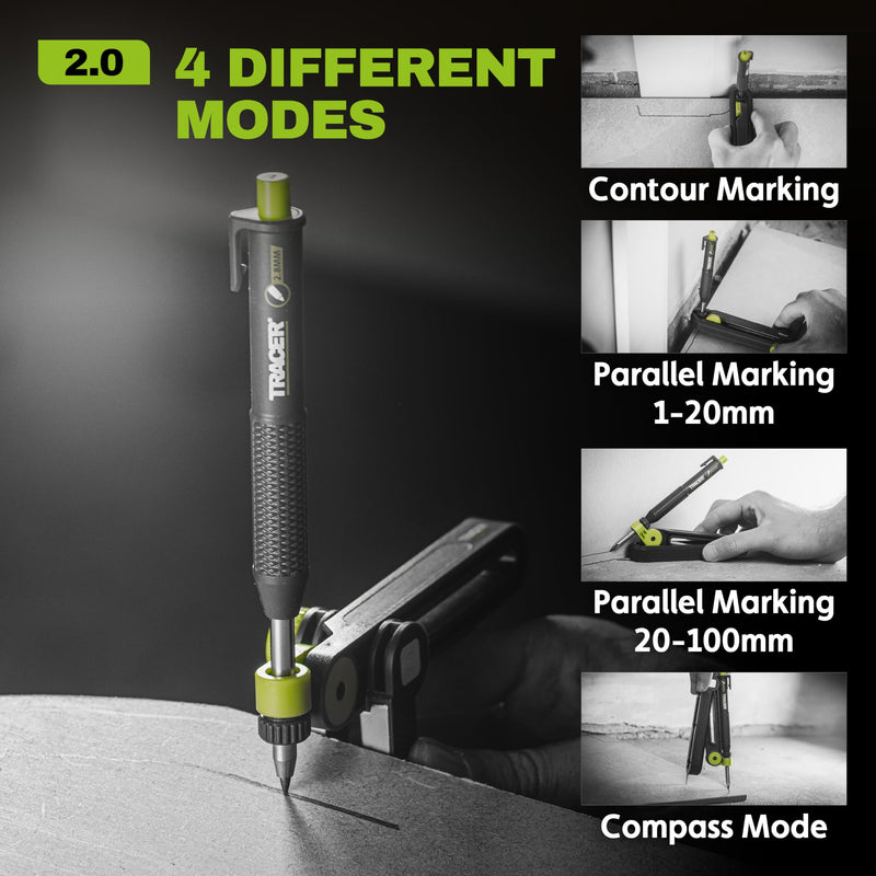 Tracer TrueScribe with Deep Hole Pencil & Holster with Pencil Sharpener | Professional Woodworking Scribe Tool Set - Precision Scribing Tool for Carpenters & Craftsmen