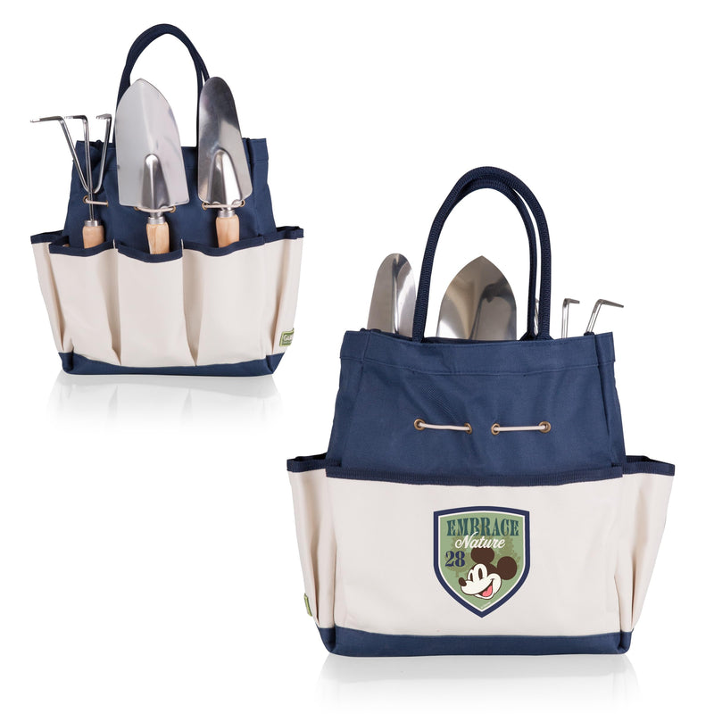 Picnic TIME Disney Mickey Mouse Garden Tote with Tool Set, Durable Garden Tool Organizer Bag with 3 Hand Tools and Exterior Pockets, Giftable Gardening Essential, (Navy Blue with Beige Accents) Disney Mickey Mouse - Navy Blue with Beige Accents