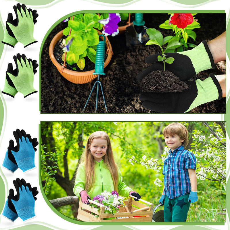 Jeyiour 30 Pairs Kids Gardening Gloves Yard Work Gloves Non Slip Children Soft Safety Rubber Coated Gloves for Kids Children 6-12 Years