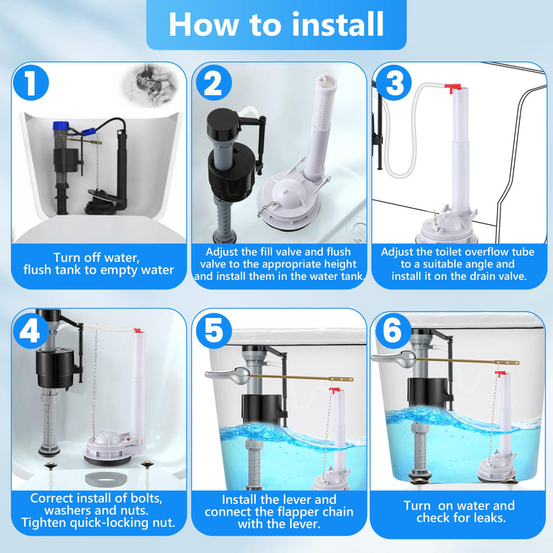Saillong 3 Inch Toilet Flusher Replacement Kit, Include 3 Inch Adjustable Flush Valve with Flapper, Fill Valve, Front Flush Handle, Rubber Gasket, Bolts, Complete Toilet Parts Inside Tank Kit(1 Pack) 1