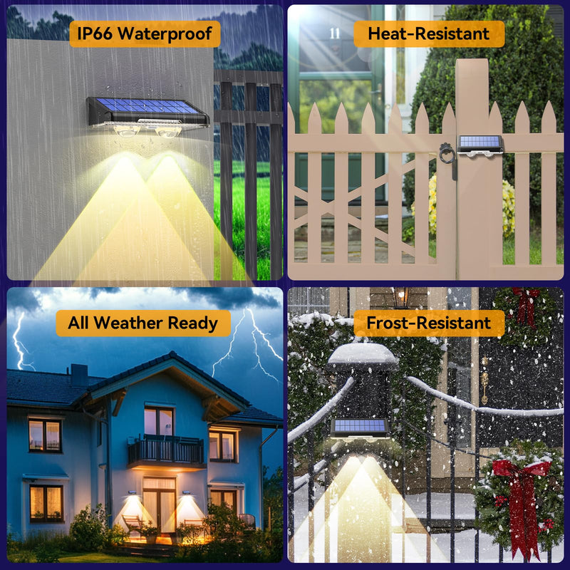TECKNET Solar Fence Lights Outdoor 12 Pack, 3 Modes - Warm/Neutral/Cool White, IP66 Waterproof Solar Lights for Fence with 2 High Brightness LED, Outside lighting Decor for Patio Wall Railing Backyard 3500/4500/6500K