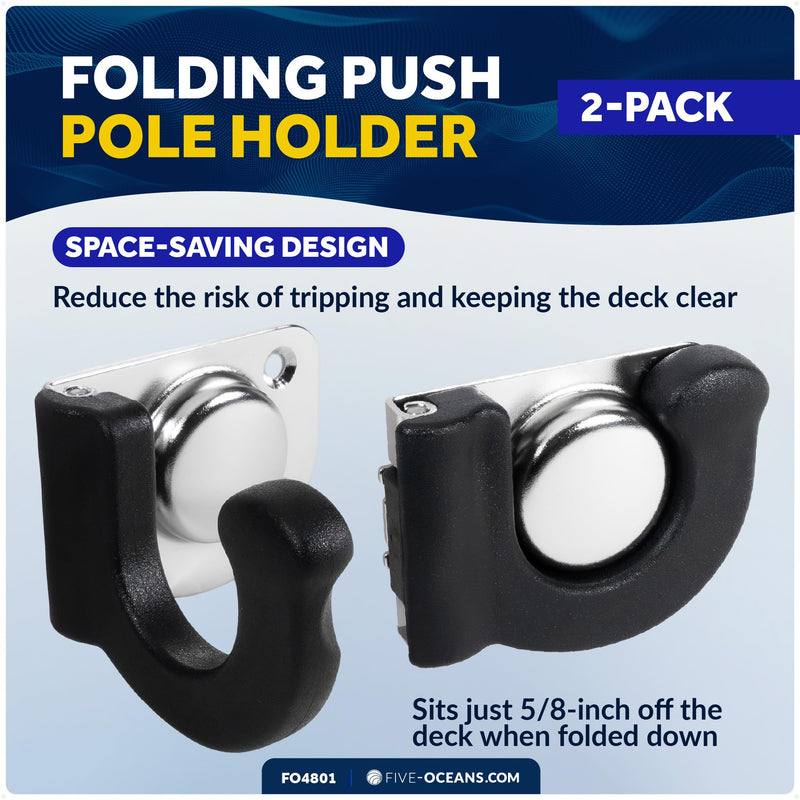 Five Oceans Boat Hook Holder - Folding Push Pole Holder for Boats, Heavy-Dyty Stainless Steel Nylon Design, 2-Pack, Secure Storage Solution - FO4801-1