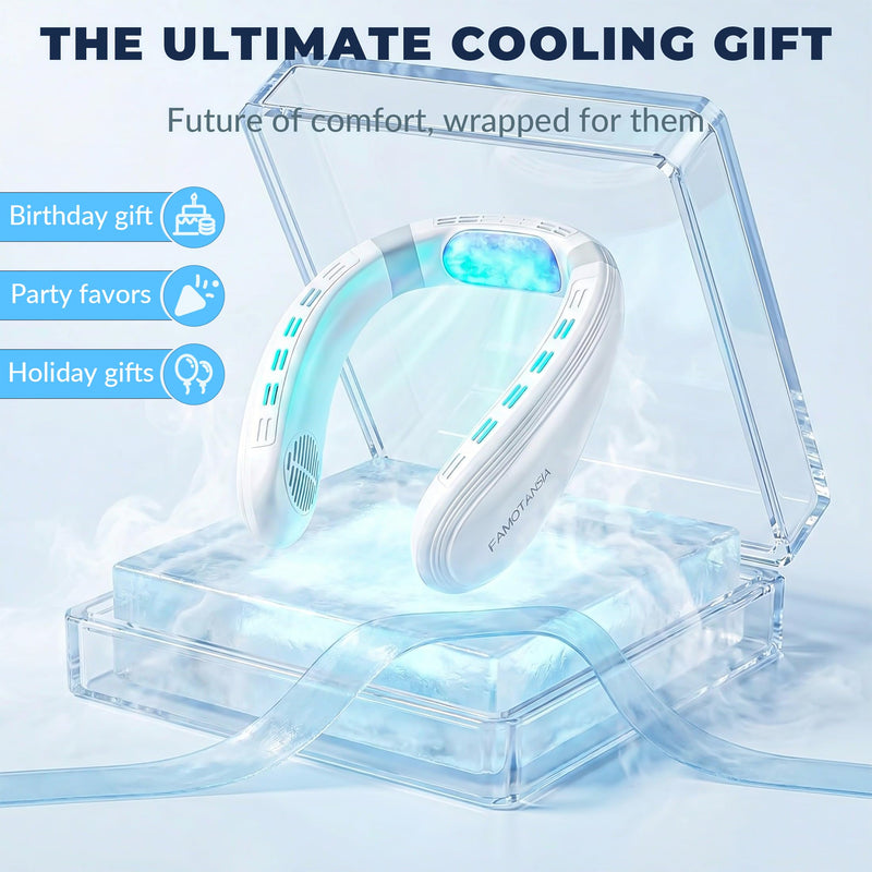 Neck Fan - Portable Personal Fan with Cooling Plate,Operated Wearable Rechargeable Fan with 5200mAh Lithium Battery for Travel,Neck Air Conditioner,3 Cooling Level&3 Speeds Level,Gifts for Women Men White