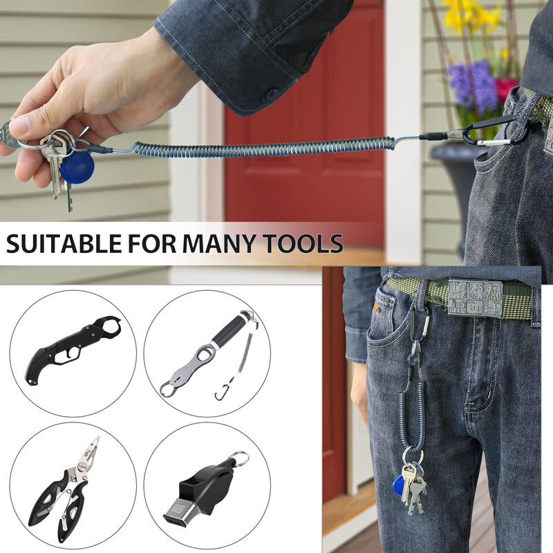 Fishing Lanyard Heavy Duty Retractable Coiled Tether with Carabiner for Pliers, Boating, Tools 7pcs+Black
