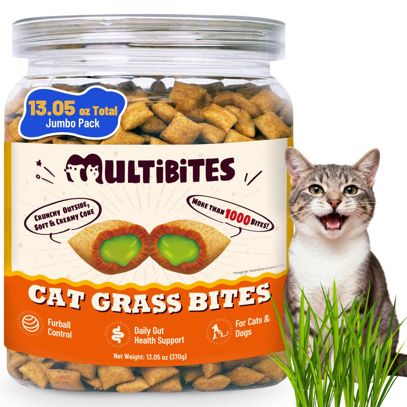 13.05oz Cat Grass Treats for Indoor Cats with Taurine for Cats and Vitamins, Crunchy and Soft Cat Treats for Hairball Control - Healthy Hairball Treats for Kittens