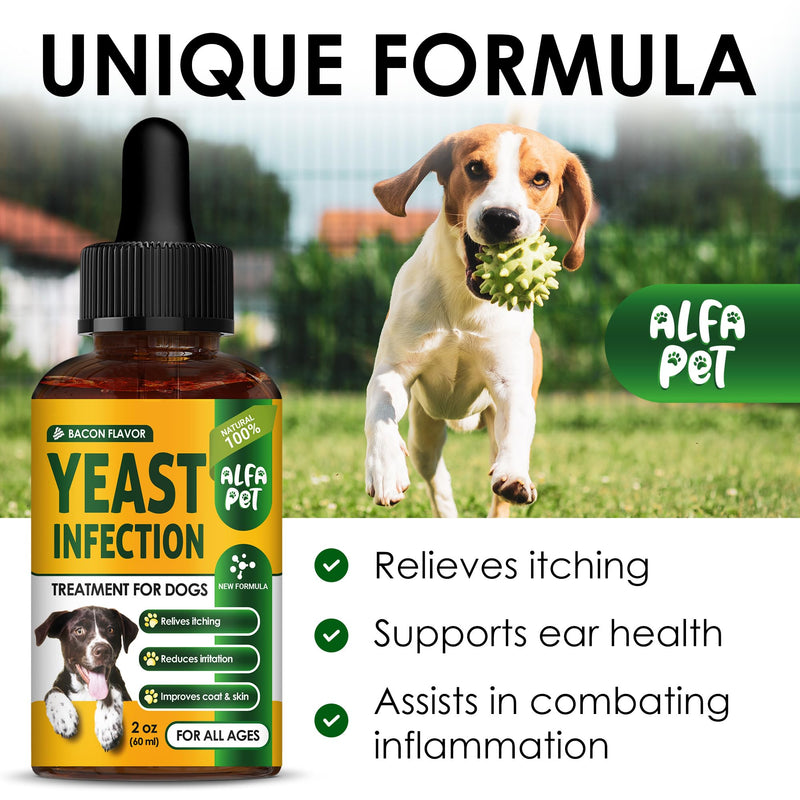 Yeast Infection Treatment for Dogs Helps with Itching & Allergies – Dog Yeast Infection Treatment Liquid Herbal Supplement – for All Breeds – Bacon Taste – 2 Oz Yellow