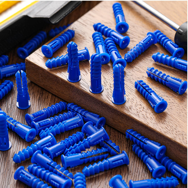 1000 Pcs #8-10-12 x 1-1/4 Inch Ribbed Lightweight Plastic Anchors Drywall Anchors for Hollow Walls Pictures Artwork Decor Light Duty Anchoring Application (Blue) 8-10-12 x 1-1/4 Inch Blue 1000