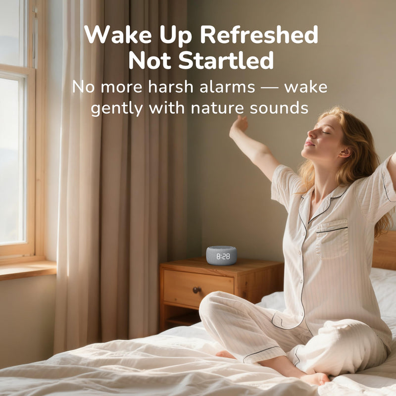 Buffbee Alarm Clock with Sound Machine for Bedrooms – 2-in-1 White Noise Machine for Sleep, Gentle Wake-Up with Soft Alarm Sounds, Ambient Night Light, Plug-in, Sleep Better, Wake Gently Fog Standard (Plug-in + 2-in-1)