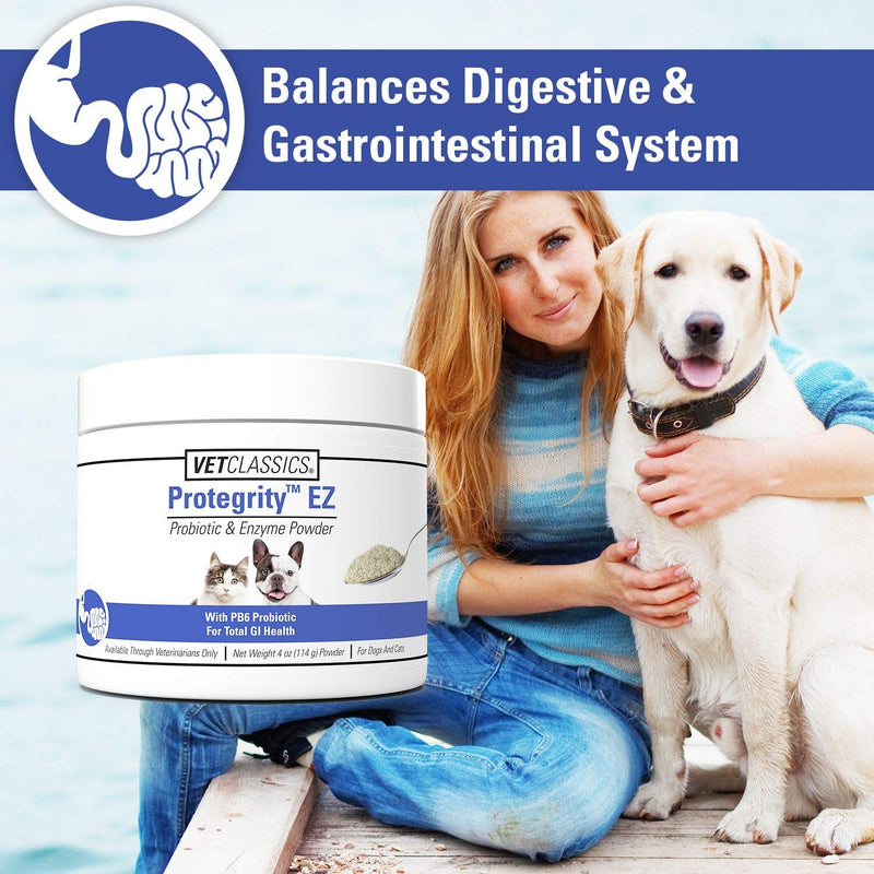 Vet Classics Protegrity EZ Probiotic Health Supplements for Dogs, Cats – Dog Digestive Support, Pet Gastrointestinal Health, Cat Stomach, Intestinal Balance – Pet Enzymes – Powder/Soft Chews 4 oz Powder - PawsPlanet Australia