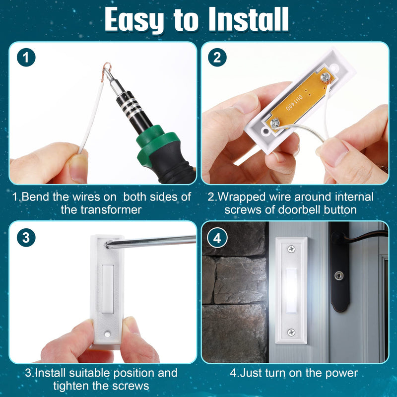 Saillong 1 Piece Lighted Doorbell Button, Wall Mounted Garage Door Opener Switch with LED Light Compatible with Most Wire Doorbell Chimes, Transformer, Ringers, Buzzers (White,White Light) White, White Light