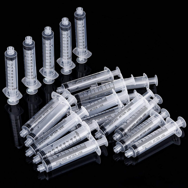 TecUnite 20 Pack Syringe Without Needle, Plastic Curved Syringes for Epoxy Resin, Craft, Feeding Pets Animals, Oil or Glue Applicator 10 ML