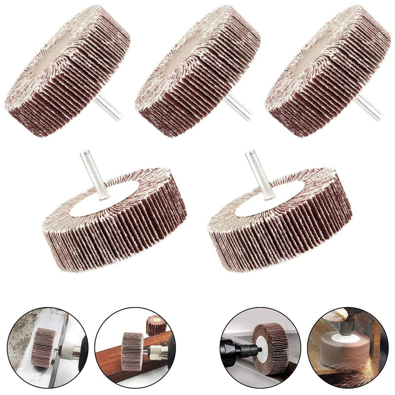 5 Pack Sanding Flap Wheel 3.15 x 1 x 1/4 inch Shank Mounted Flap Wheels 80 Grit Aluminum Oxide Abrasive Flap Grinding Wheels for Remove Rust, Weld Burr Polishing Flat - Fit for Most of Drill