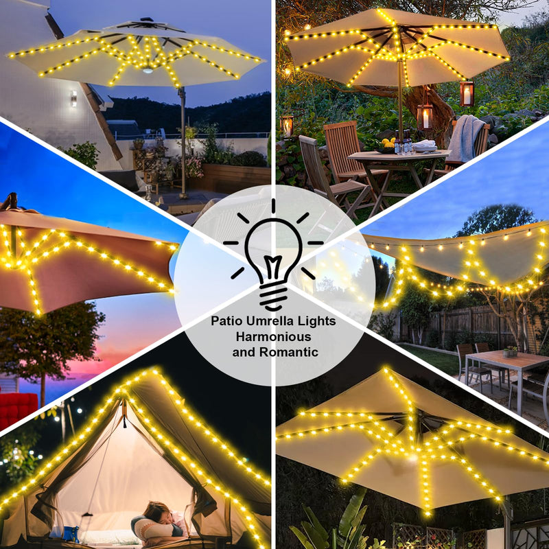 Solar Umbrella Lights, Patio Umbrella Lights Outdoor with 8 Modes 3V Solar Panel Clip 112 Led Outdoor Waterproof for Beach Deck Garden Camping Tents Party Decoration Warm White medium-sized-new