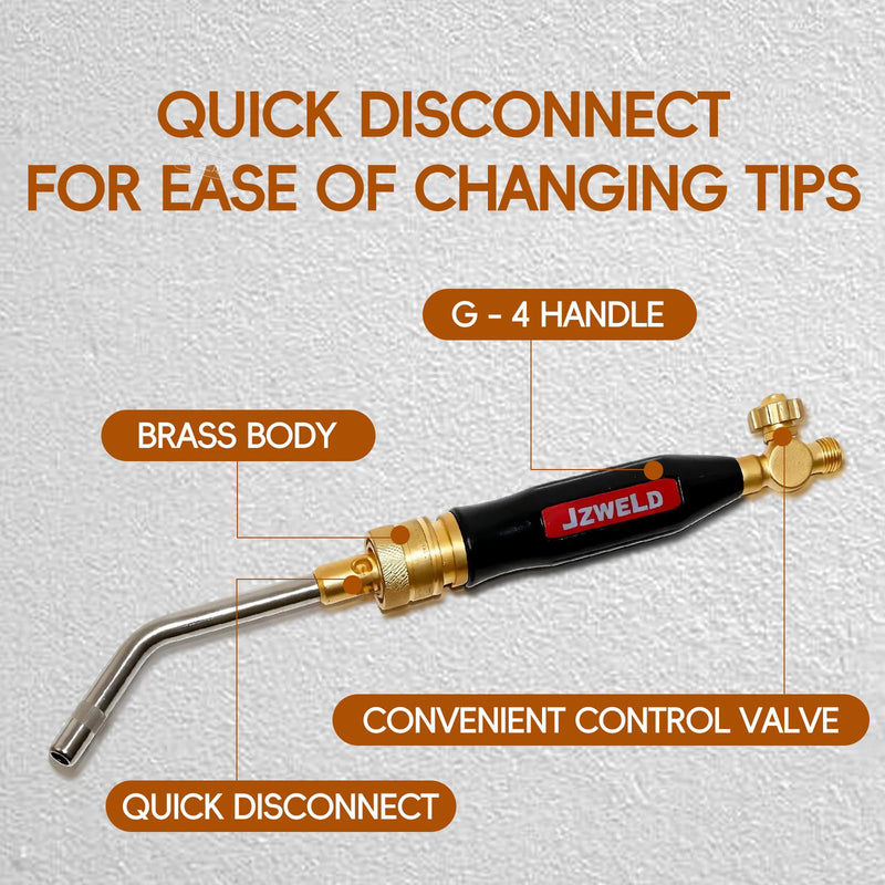 Turbo Torch G-4 Torch Handle with Valves, G-4 Acetylene Handle 0386-0308, Air Acetylene Kit, Swirl Torch Kit for Welding, Brazing, HVAC, Jewelry or Large-diameter Welding