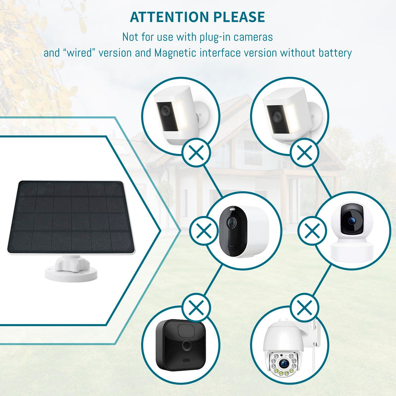 8W Solar Panel Compatible with Rechargeable Battery Powered Cam, for Security Camera Outdoor, 5V Camera Solar Charger Waterproof with Micro USB/USB-C Port/DC 3.5mm 3in1 Cable, 360° Adjustable Bracket 8 Watts