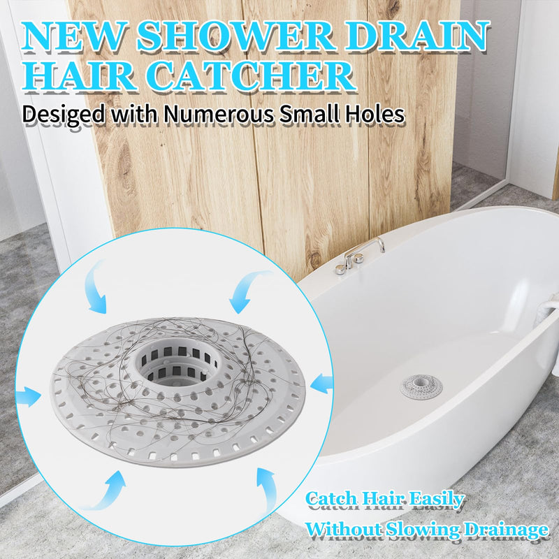 Bathtub Drain Hair Catcher,Silicone Tub Hair Catcher Drain Protector,All-in-one Shower Hair Drain Catcher Strainer for 1.48'' to 1.76'' Regular Drains, 3PCS A-grey
