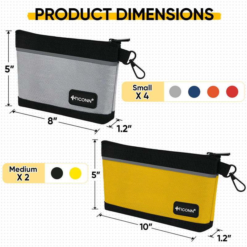 TICONN Tool Pouches with Zipper, 1680D Oxford Small Tool Bags, Waterproof Utility Bag Zipper Pouch for Tool Organizers and Storage (6 Pack Combo) 6 Pack Combo