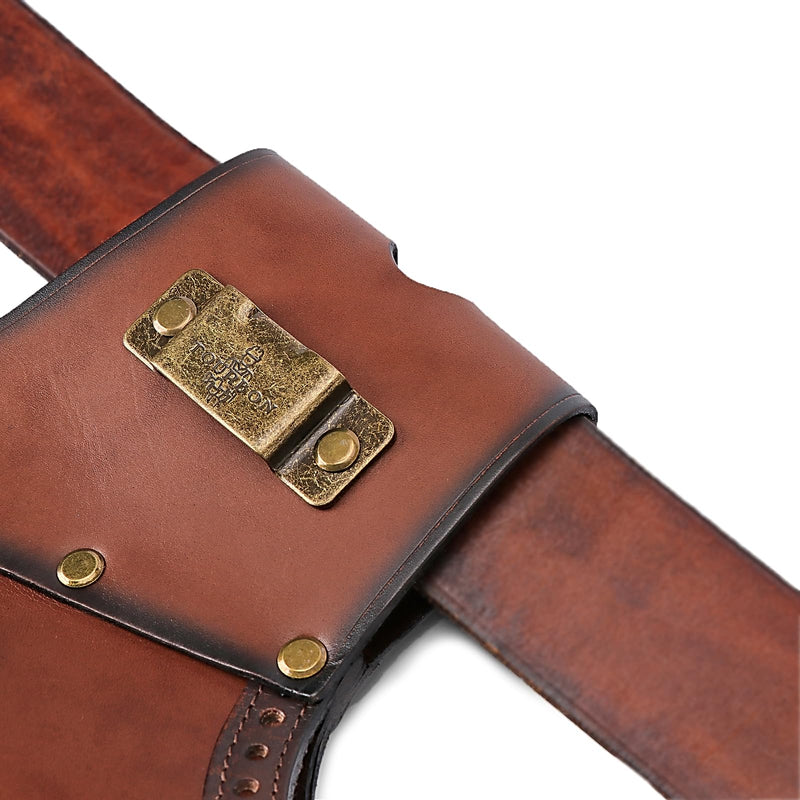 4-in-1 Leather Logging Tools Pouch-Axe Carry Belt Holster-Tape Measure Clip | Full-grain Leather, Organization for Axe, Tape Measure, Flat File Awl Tools,Slanted Design, Quick Access, for Camper Logger