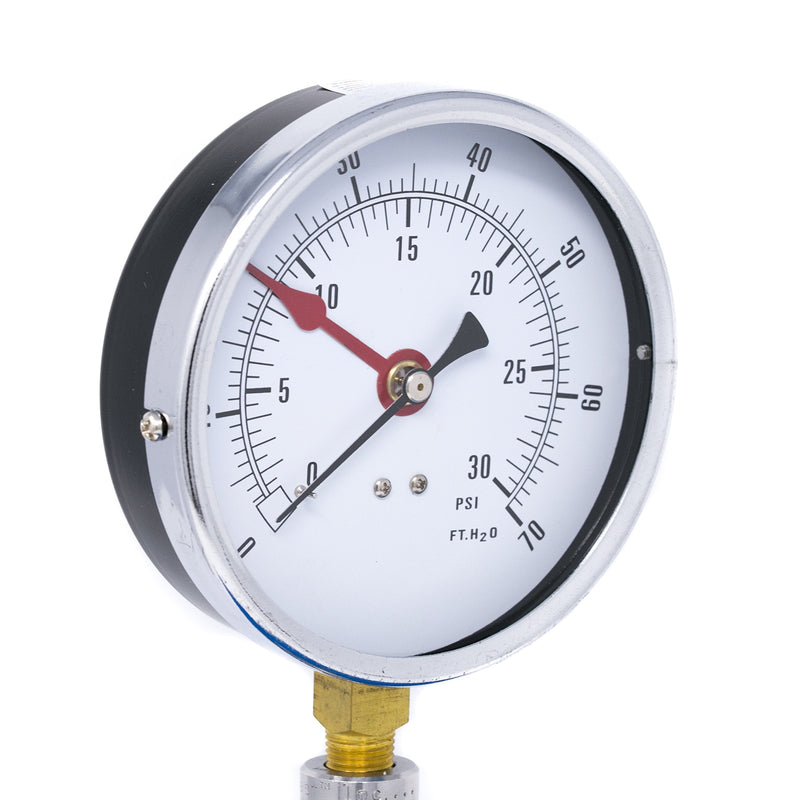 PIC Gauges ALTITUDE-454L-C Bottom Mount Dry Non-Fillable Altitude Gauge w/ Black Steel Case, Brass Internals, Plastic Lens, 4.5" Dial, 0/30 psi & 0/70 ftH2O Range, 1/4" Male NPT 0 - 30 PSI