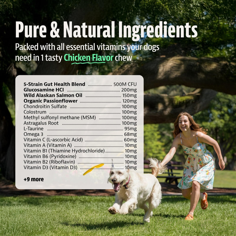 25-in-1 Dog Multivitamin Soft Chews – Dog Vitamins and Supplements with Probiotics, Glucosamine & Omega 3 Fish Oil – Hip & Joint, Digestive, Skin & Coat Support – Chicken Flavor – 100 Count