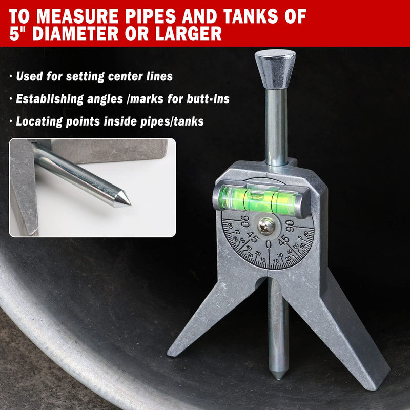 Pipe Center Finder, Pipefitter Tools w/Centering Head, Pipe Fitting Tools Center Finder Tool to Measure Pipe Diameter Over 0.5" and Up, 4" Y-Type Base Fitted with Adjustable Dial Bubble Protractor. DXGJ-N